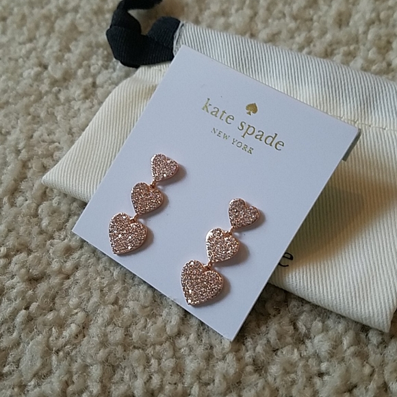 kate spade Yours Truly Rose Gold-Tone Crystal Encrustd Triple Heart Earrings NWT - Picture 3 of 12